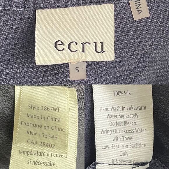 ECRU Silk Oversized Short Sleeve Popover Blouse Navy Blue S - Picture 4 of 4